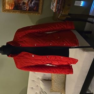 Lauren Ralph Lauren Red Quilted Jacket with Silver Accents